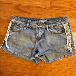 Women's Blue Jean Shorts with Lace Trim